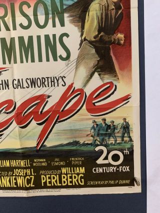ESCAPE Movie Poster (Fine) One Sheet 1948 Folded Peggy Cummings 4461 4