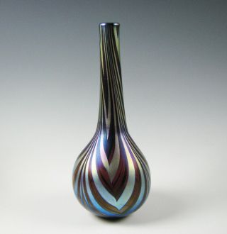 Charles Lotton Amethyst And Silver Iridescent Art Glass Vase 1974