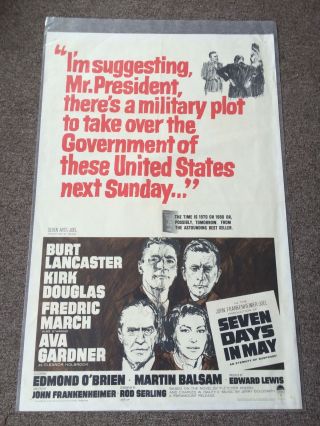 Seven Days In May 1963 1sh Movie Poster Burn Landcaster Kirk Douglas