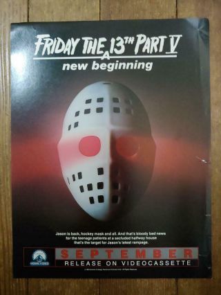 Vintage Horror 1985 Friday The 13th Part V Video Store Promo Ad Slick