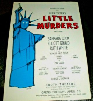 Rare Vintage Program Leaflet For Little Murders Booth Theatre - Elliott Gould.