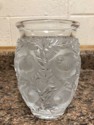 Lalique France Bagatelle Birds Vase Clear & Frosted Crystal Glass 7 "