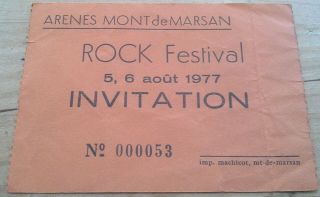 Mont De Marsan Festival 1977 Damned - Clash - Police Invitation Ticket