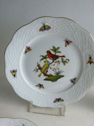 6 Rare Old Stock Herend Rothschild birds dessert plates 517 / RO Perfect 10