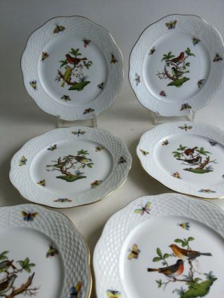 6 Rare Old Stock Herend Rothschild Birds Dessert Plates 517 / Ro Perfect