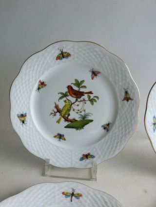 6 Rare Old Stock Herend Rothschild birds dessert plates 517 / RO Perfect 2