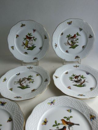 6 Rare Old Stock Herend Rothschild birds dessert plates 517 / RO Perfect 3