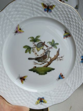 6 Rare Old Stock Herend Rothschild birds dessert plates 517 / RO Perfect 5