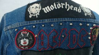 Vintage Levi ' s AC/DC Denim jacket with Iron Maiden Motorhead patch button badges 7