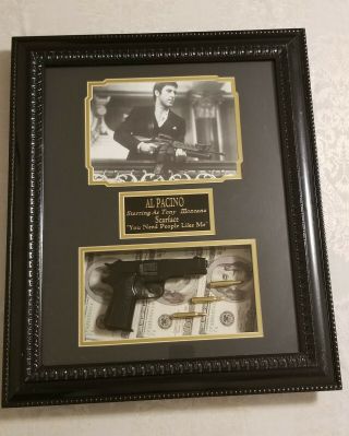 Scarface Tony Montana Al Pacino Framed Shadow Box Picture Gun & Bullets Display