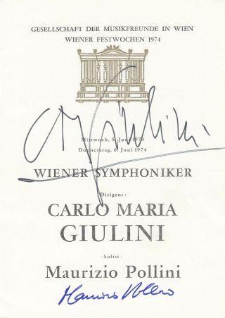 Carlo Maria Giulini Maurizio Pollini Piano Bruckner Vienna 1974 Program Signed