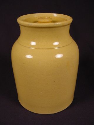 Rare Antique 1800s Small Fruit Canning Jar With Lid Yellow Ware