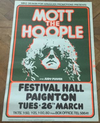 Mott The Hoople Concert Tour Gig Poster Festival Hall Paignton 1974
