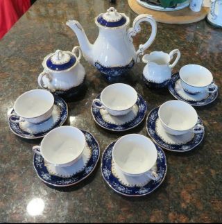 Zsolnay Hungary Pecs Pompadour Iii Pattern Espresso Coffee Set For 6