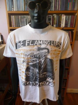 Vintage 1995 Flaming Lips " Product Of Oklahoma City " T - Shirt Mens L White Giant