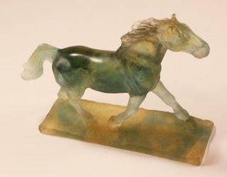 Daum Trotteur Trotter Horse Pate De Verre Glass Figurine Paperweight Green Tone