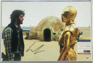 Star Wars GEORGE LUCAS Signed AUTOGRAPH Movie Photo With C - 3PO C3PO PSA BAS AFA 3