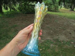 Northwood Tree Trunk Antique Carnival Art Glass Vase Aqua Opalescent A Beauty