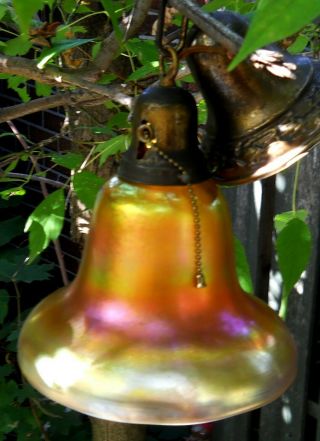 8.  5 " Tall Ceiling Lamp Steuben Gold Aurene Arts & Crafts Era Bell Shaped Shade