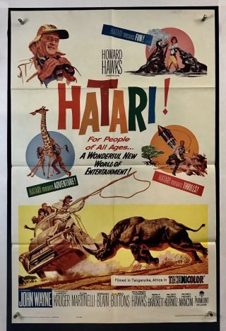 Hatari Movie Poster (veryfine) One Sheet 1962 John Wayne Hardy Kruger 3909