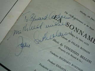 Joan Sutherland Hand Signed 1965 Royal Opera Hse London Program " La Sonnambula "