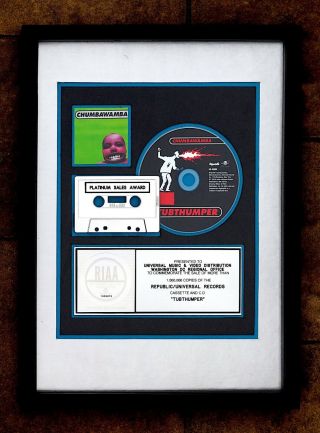 Chumbawamba Tubthumper Riaa Platinum Sales Award Lp Record Cd Cassette Music