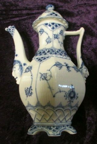 Royal Copenhagen Gargoyle Face Blue Fluted Full Lace Porcelain Teapot