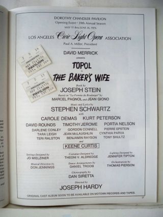 THE BAKER ' S WIFE Playbill CHAIM TOPOL / CAROLE DEMAS / KURT PETERSON LA 1976 2