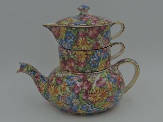 Vintage Royal Winton Chintz Joyce - Lynn Stacked Stacking Teapot Tea For One