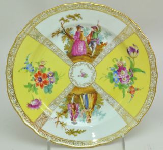 Set 4 Antique Richard Klemm Dresden Porcelain Quatrefoil Watteau Dinner Plates