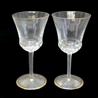 Pair Saint Louis (st.  Louis) Crystal Glass Water Goblets In Apollo Gold