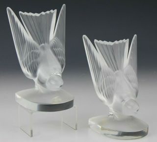 Pair Lalique France Art Glass Crystal Hirondelles Sparrow Bird Bookends Nr Lma