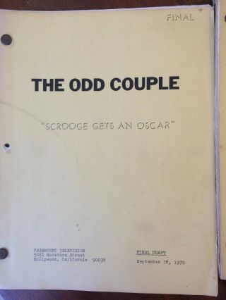 Odd Couple Tv Show Production Script 1970 " Scrooge Gets An Oscar "