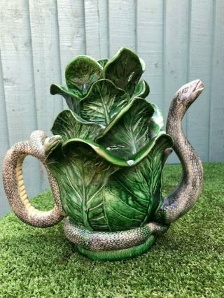 Stunning 19thc M.  Mafra Caldas Majolica Palissy Teapot With Snake Decor C1880s