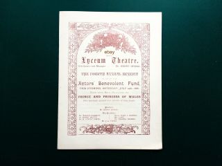 1886 Henry Irving Bram Stoker The Bells Raising The Wind Lyceum Royal Programme