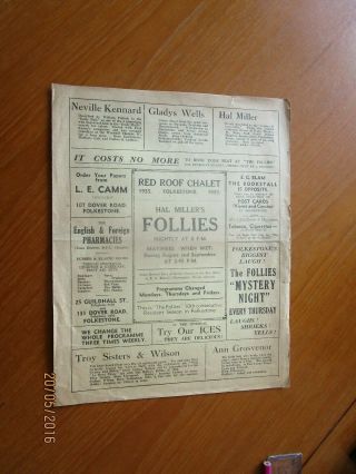 1935 Red Roof Chalet Folkestone Hal Miller Millers Follies Variety Programme