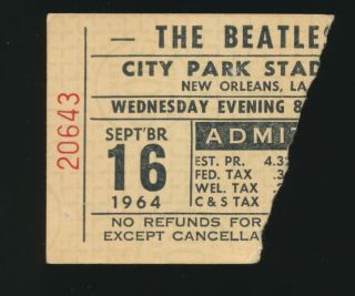 Beatles Orig Rare 64 Concert Ticket Stub For City Park Stadium In Orleans