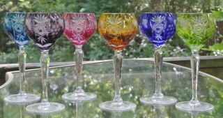 6 Nachtmann Traube Wine Glasses Multi - Color Cut To Clear Cased Crystal 6 - 7/8 "