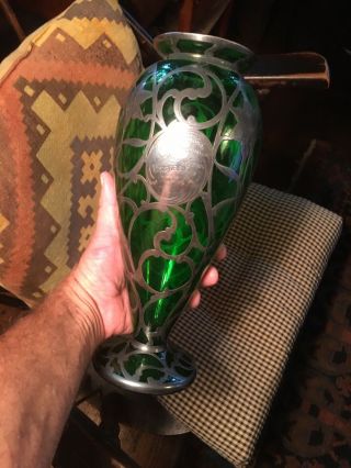 Silver Overlay Art Glass Vase Trophy York Athletic Cup Trap Shooting 1911