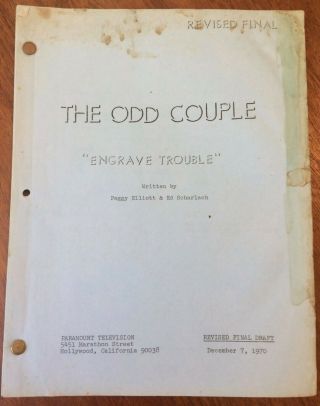 Odd Couple Tv Show Production Script 1970 " Engrave Trouble "