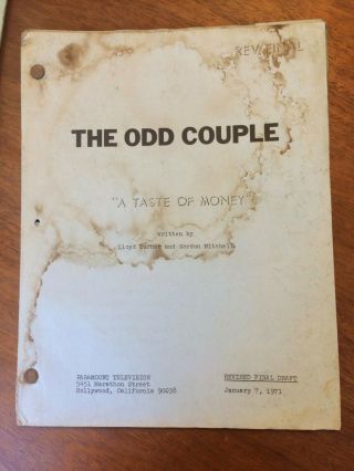 Odd Couple Tv Show Production Script 1971 " A Taste Of Money "