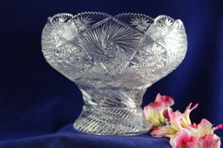 Vintage European Hand Cut Glass Crystal Punch Bowl Exquisitely Cut 9 1/4 "
