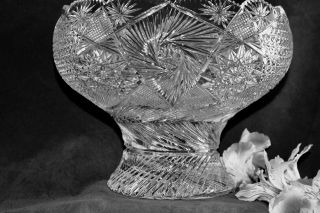 Vintage European Hand Cut Glass Crystal Punch Bowl Exquisitely Cut 9 1/4 