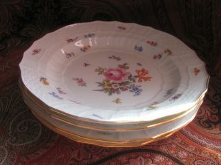4 Antique Meissen 9 3/8 " Salad Plates/soup Bowls ? Scattered Flowers Insects