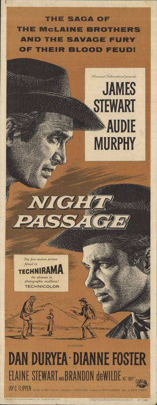 Night Passage 1957 14x36 Orig Movie Poster Fff - 55787 Fine,  Very Good Audie Mu.
