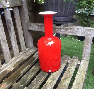 Vintage Otto Brauer 43cm Gul Vase Red With White Top Kastrup Holmegaard 1960s