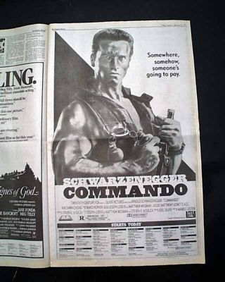 Best Commando Film Movie Opening Day Ad & Review 1985 Los Angeles Ca Newspaper