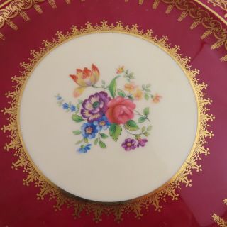 12 Aynsley Dark Red & Gilt Dinner Plates Hand Painted Bone China Floral Spray 4