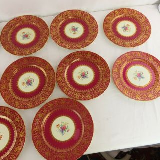 12 Aynsley Dark Red & Gilt Dinner Plates Hand Painted Bone China Floral Spray 7