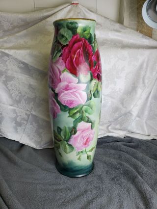 22 " T&v Limoges France Rose Vase/lamp Signed